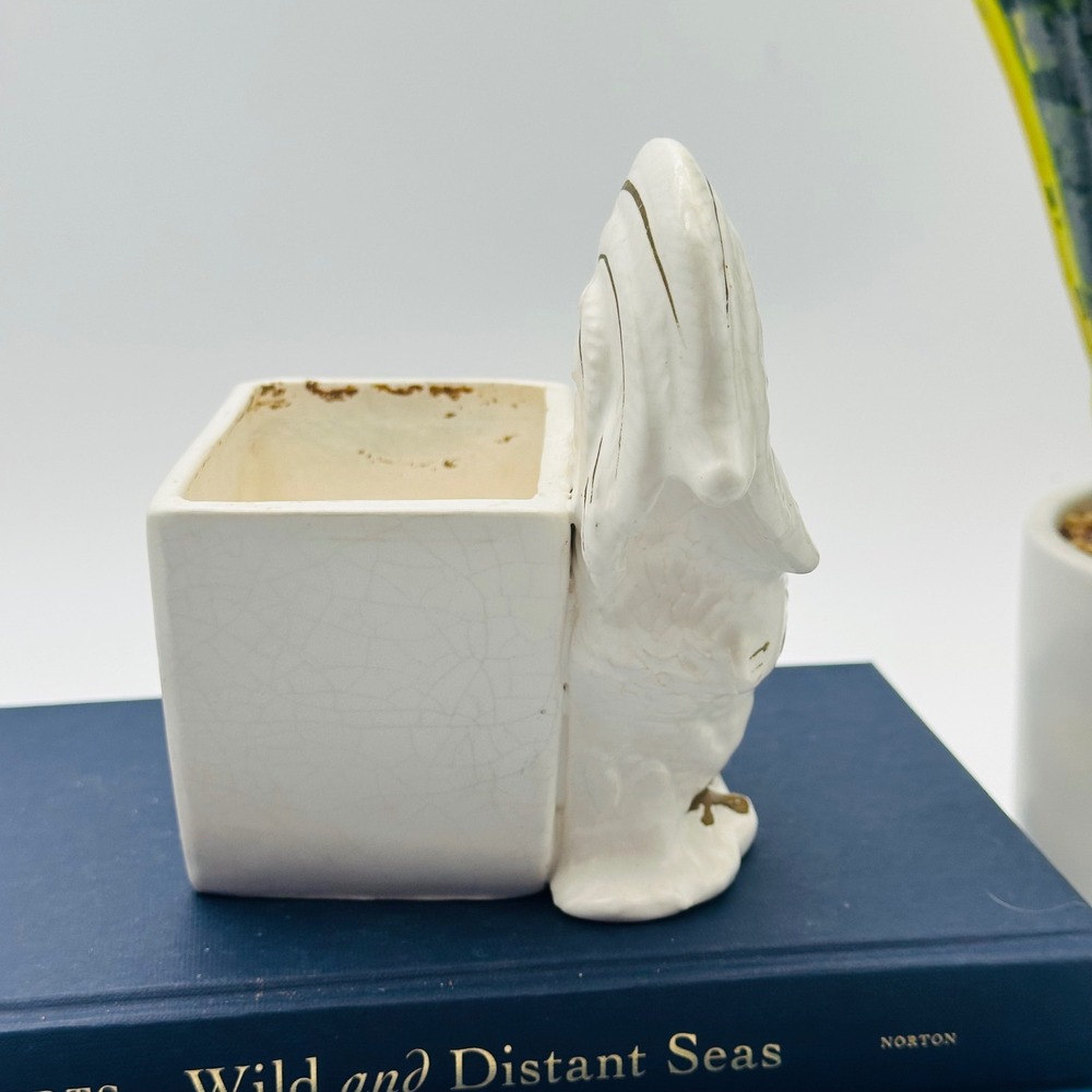 Wales Vintage Ceramic Rooster Planter White Gold Made in Japan - Picture 6 of 9